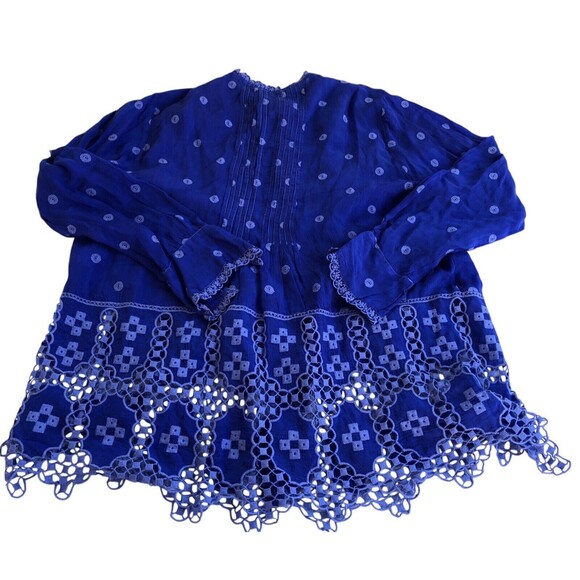 NWT Johnny Was Sz S Silky Cobalt Blue Tunic Top Embroidered Eyelet Lace Summer - Picture 9 of 12